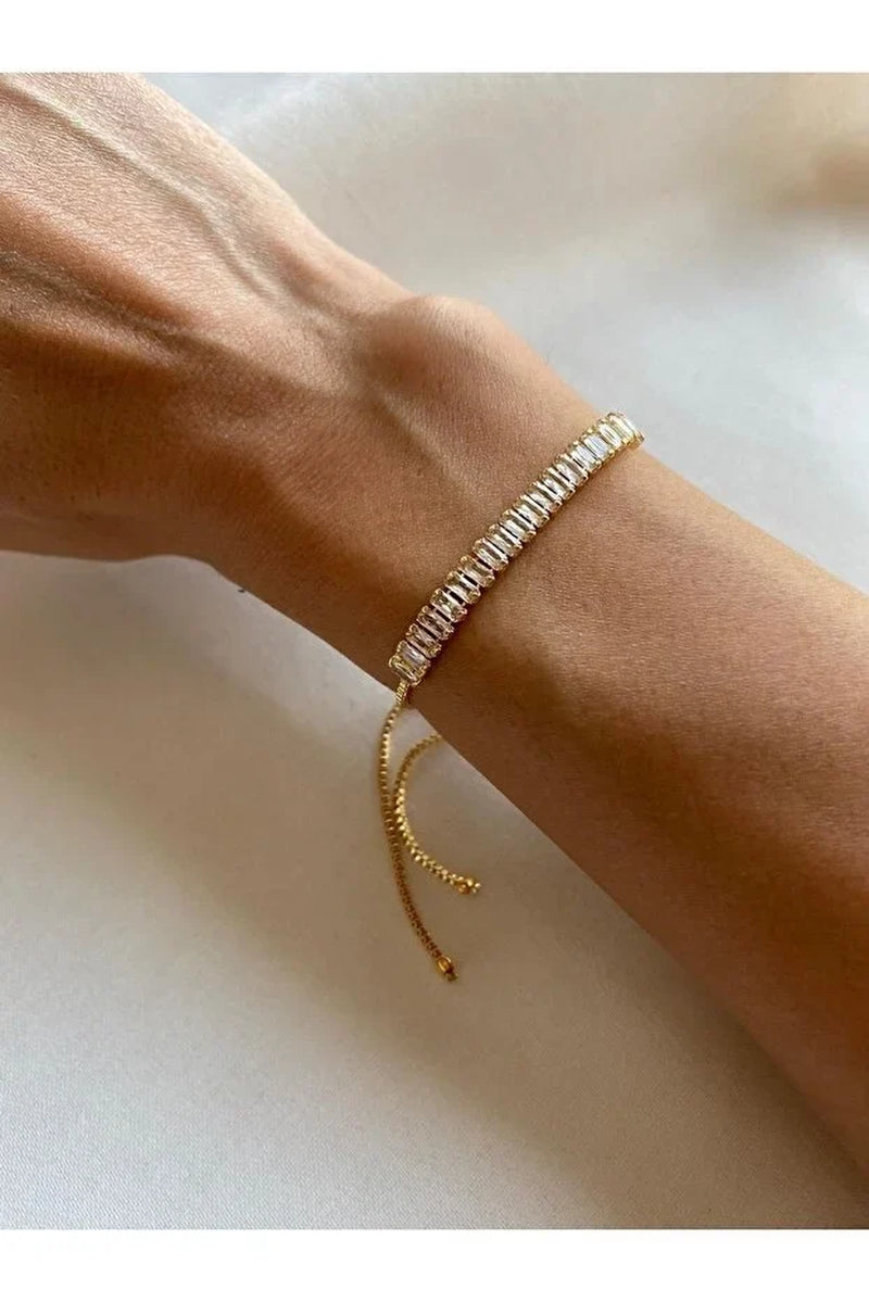 Baguette Zircon Adjustable Bracelet Elegant Minimal Sparkle Fashion Jewelry Gift for Her