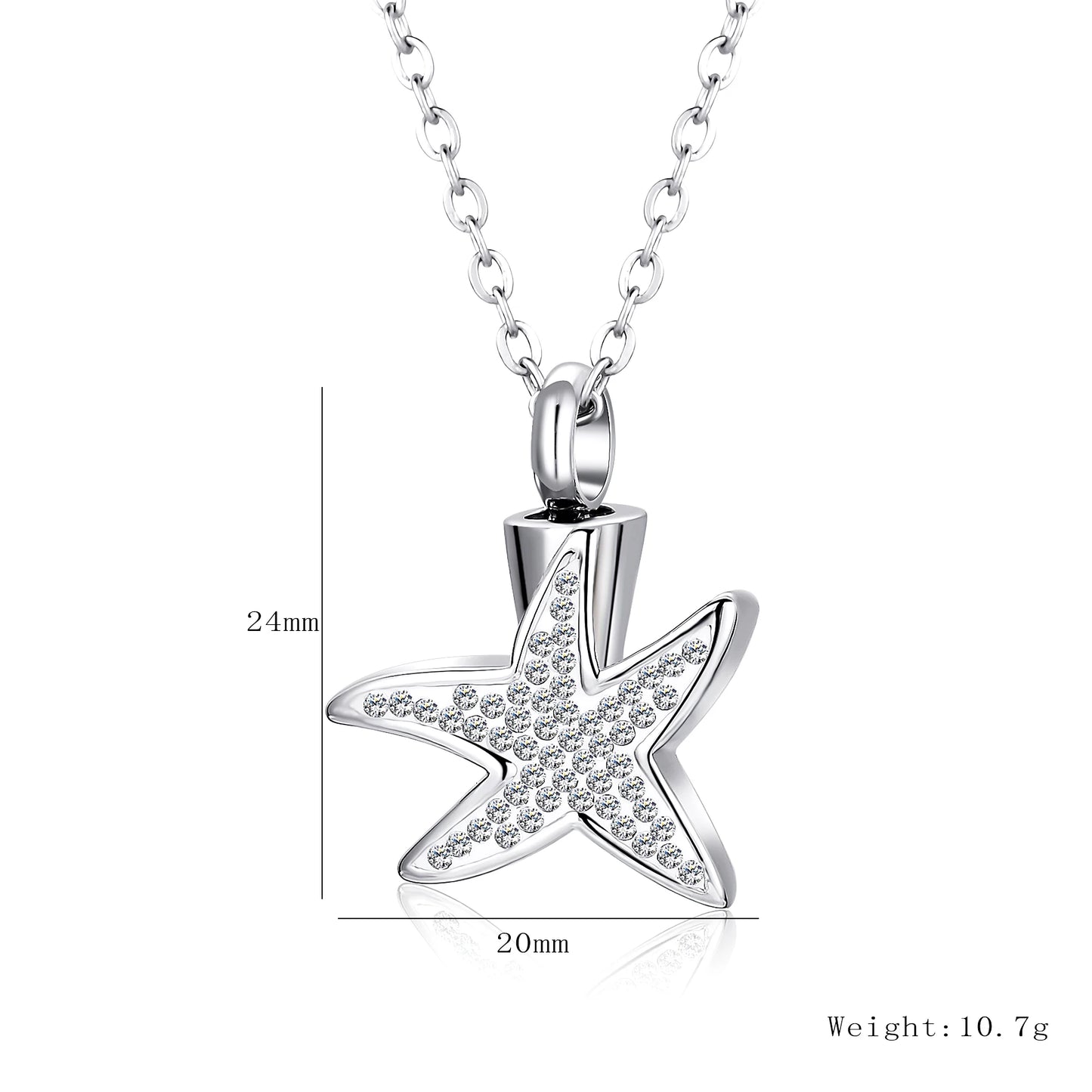 Stainless Steel Starfish Cremation Jewelry Urn Necklace for Ashes Memorial Crystal Cremation Necklace for Human Ashes