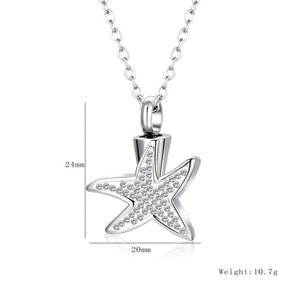 Stainless Steel Starfish Cremation Jewelry Urn Necklace for Ashes Memorial Crystal Cremation Necklace for Human Ashes