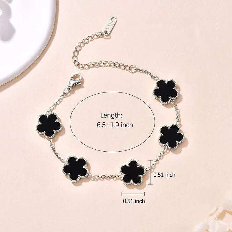 Lucky Clover Women's Double-Sided Flower Bracelet - Gold Plated Stainless Steel Jewelry Gift for Men