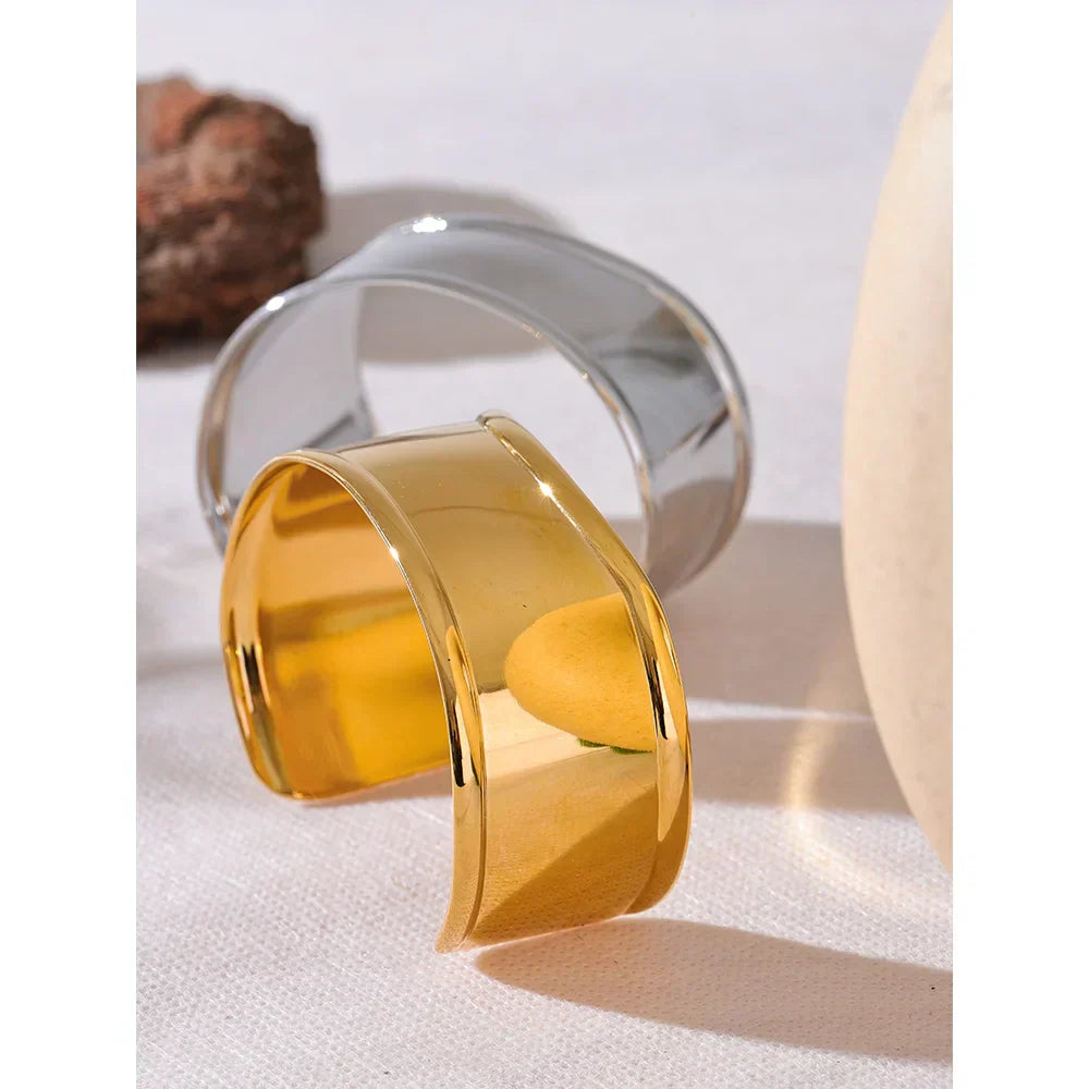 Yaffa Wide Cuff Bracelet – Open Bangle Waterproof Statement Jewelry | Huna Jewelry