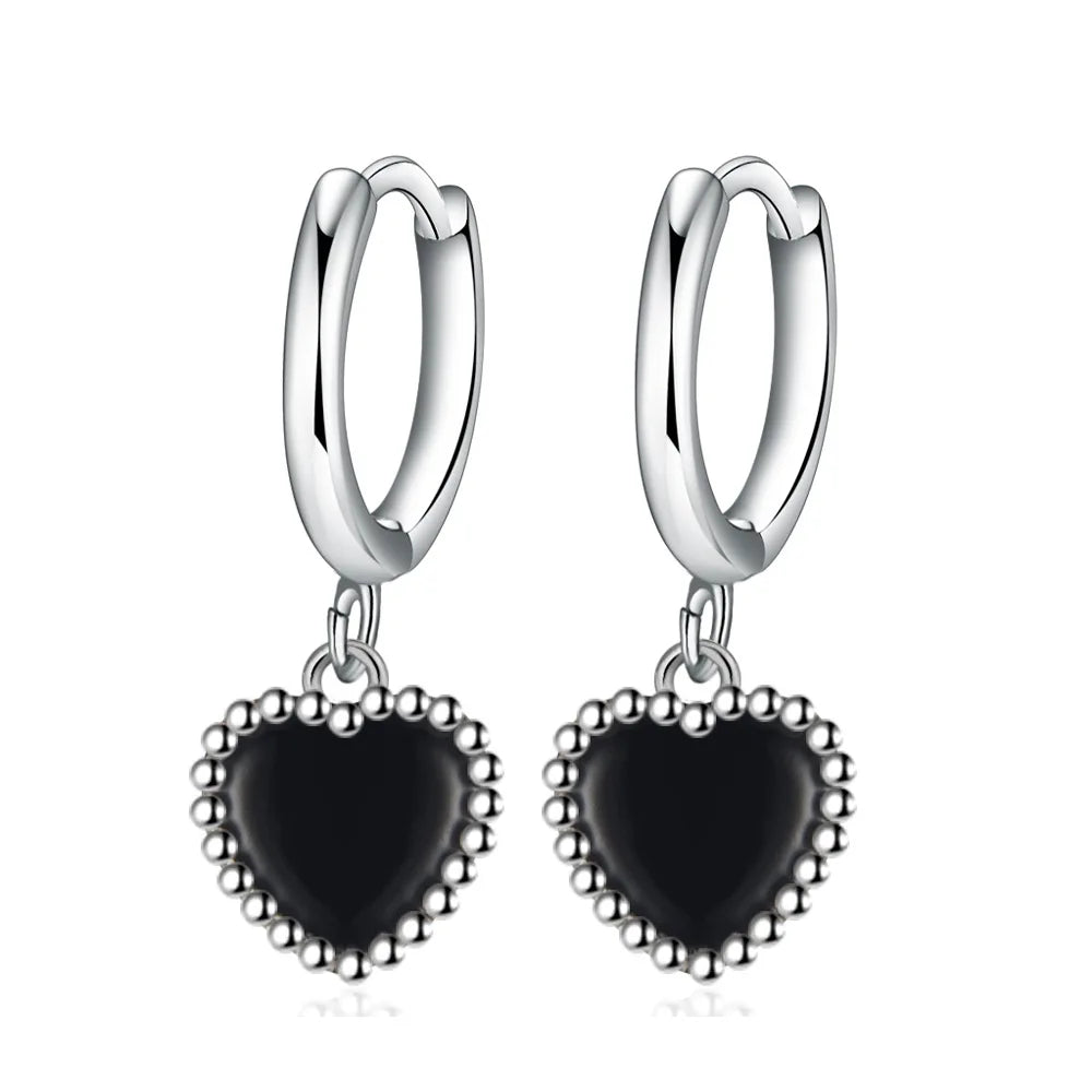 925 Sterling Silver Black Heart Earrings for Women Wedding Luxury Elegant Jewelry Accessories 2024 Trend Jewellery