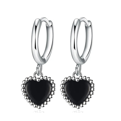 925 Sterling Silver Black Heart Earrings for Women Wedding Luxury Elegant Jewelry Accessories 2024 Trend Jewellery