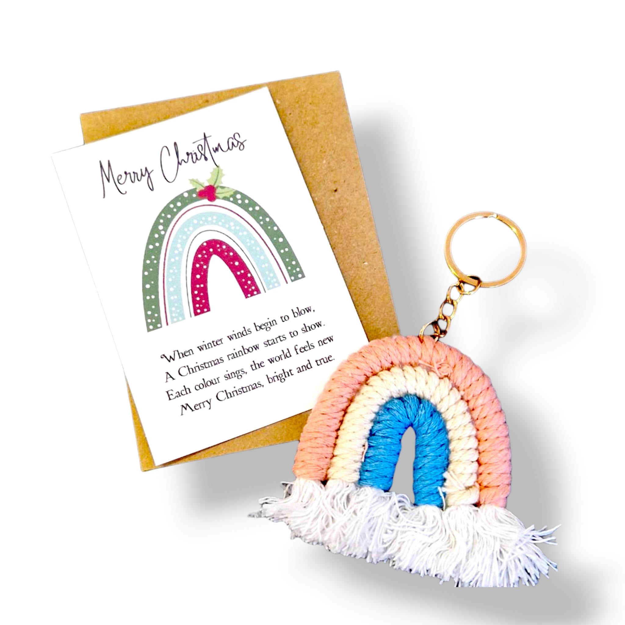 ZUURA Christmas Rainbow keyring, macrame rainbow key ring, bag charm for girls, women, handbags, carry bag, car
