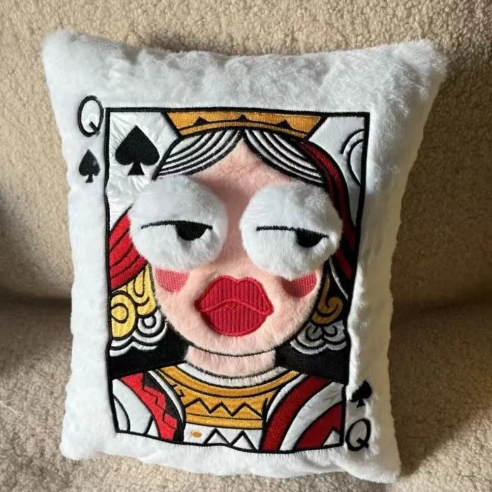 Creative Cartoon Embroidered Pillow Soft Game Theme Big Eyes Pillow Quirky Square Patchwork Pillow Home Bedroom Decor