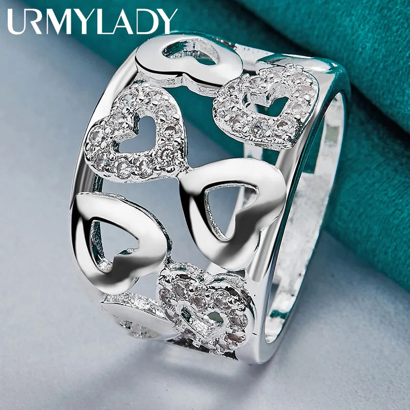 925 Sterling Silver Hollow Smooth Heart Zircon Charm 7-10# Ring for Women Wedding Engagement Fashion Jewellery
