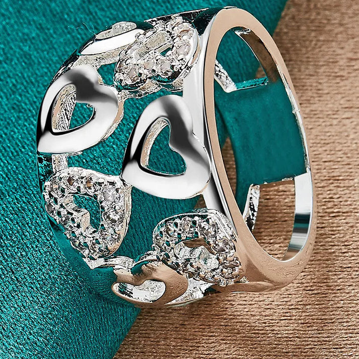 925 Sterling Silver Hollow Smooth Heart Zircon Charm 7-10# Ring for Women Wedding Engagement Fashion Jewellery