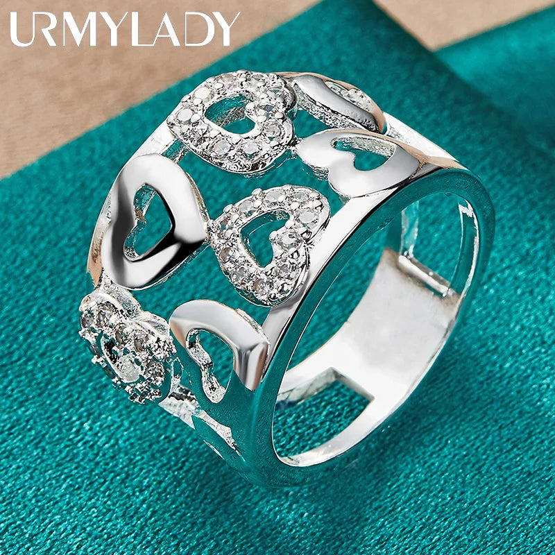 925 Sterling Silver Hollow Smooth Heart Zircon Charm 7-10# Ring for Women Wedding Engagement Fashion Jewellery