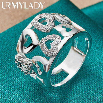 925 Sterling Silver Hollow Smooth Heart Zircon Charm 7-10# Ring for Women Wedding Engagement Fashion Jewellery