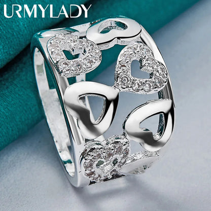 925 Sterling Silver Hollow Smooth Heart Zircon Charm 7-10# Ring for Women Wedding Engagement Fashion Jewellery