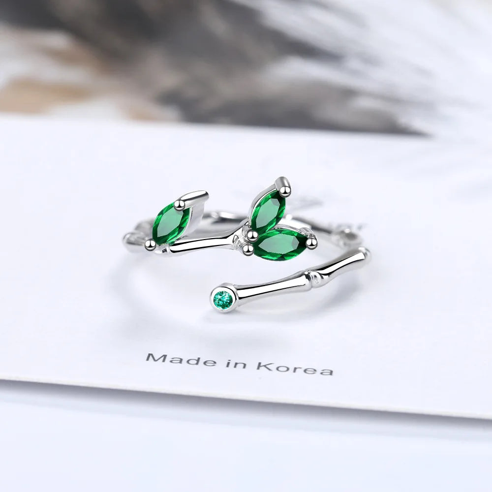 925 Sterling Silver Twig Green Leaf Rings for Women Luxury Designer Jewelry Accessorie