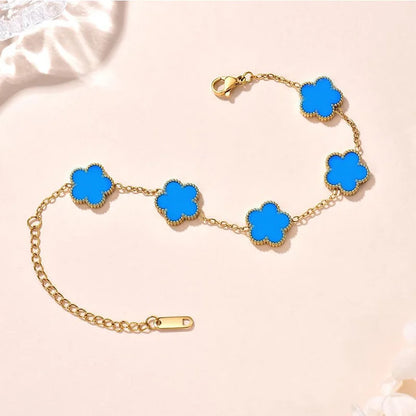 Lucky Clover Women's Double-Sided Flower Bracelet - Gold Plated Stainless Steel Jewelry Gift for Men