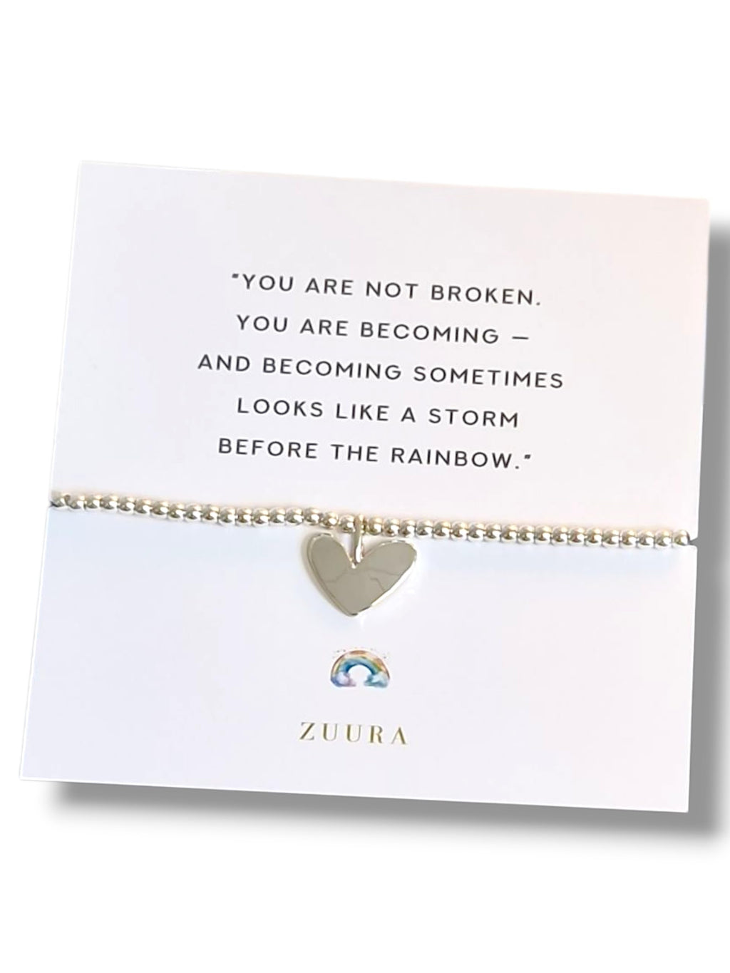 ZUURA Heart Charm Silver-Plated Beaded Bracelet - You are not broken. You are becoming