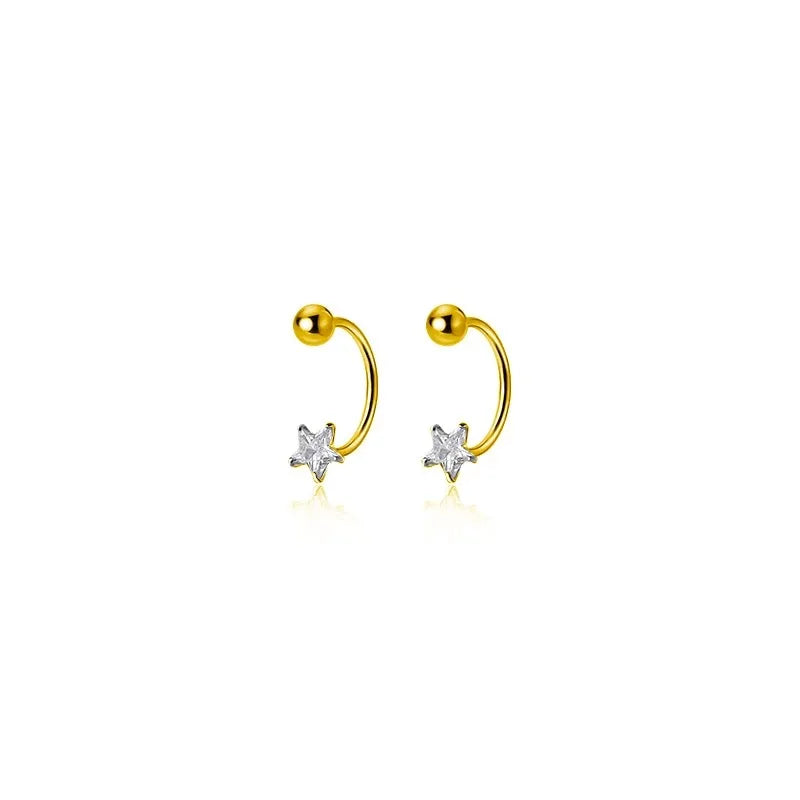 2PC Stainless Steel Gold Color Minimal Crystal Star Ear Studs Earring Women Korean Helix Studs Tragus Cartilage Piercing Jewelry