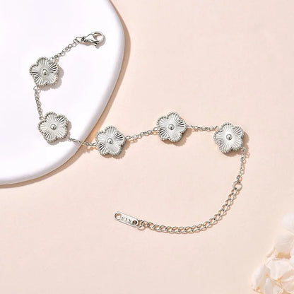 Lucky Clover Women's Double-Sided Flower Bracelet - Gold Plated Stainless Steel Jewelry Gift for Men