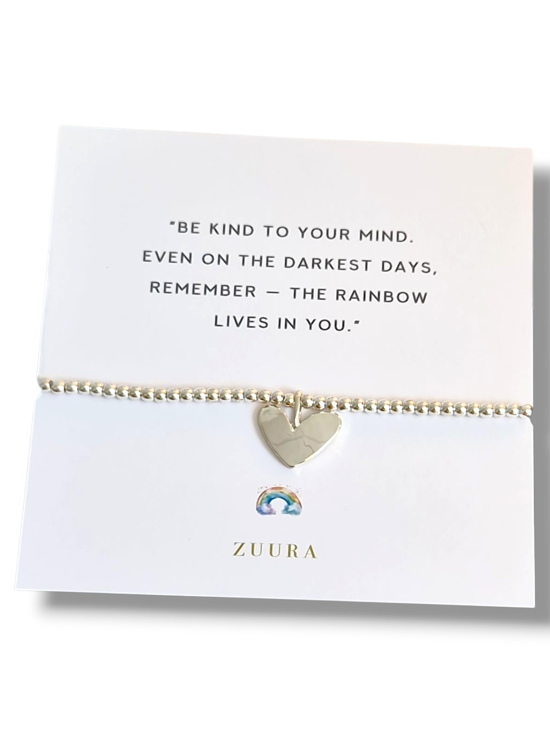 ZUURA Heart Charm Silver-Plated Beaded Bracelet Be kind to your mind. Even on the darkest days