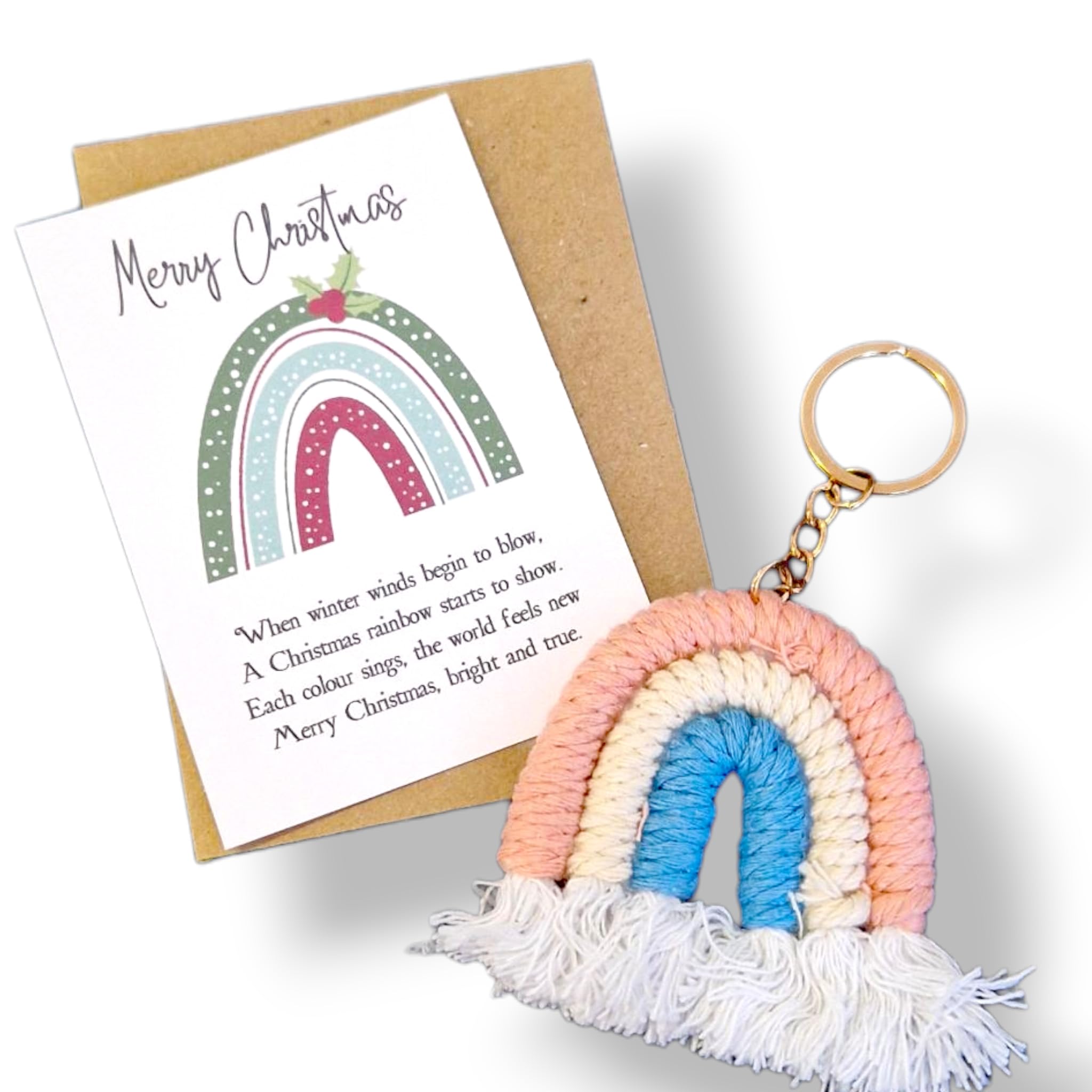 ZUURA Christmas Rainbow keyring, macrame rainbow key ring, bag charm for girls, women, handbags, carry bag, car
