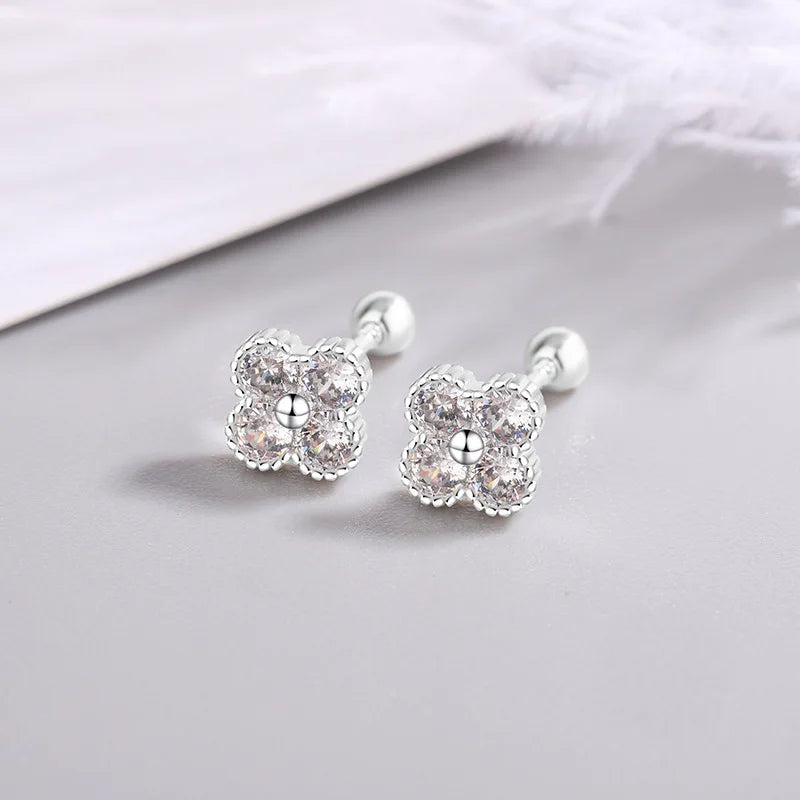 925 Sterling Silver Small Round Zircon Stud Earrings for Women - Elegant Luxury Fine Jewelry Accessories