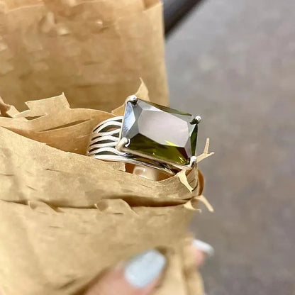 High Quality Trendy Green Crystal Flower Thai Silver All Match Female Wedding Ring Hand Jewellery Accessories Gifts Never Fade