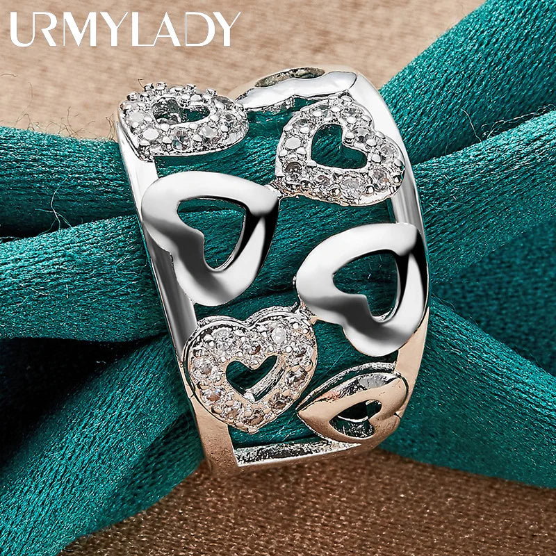 925 Sterling Silver Hollow Smooth Heart Zircon Charm 7-10# Ring for Women Wedding Engagement Fashion Jewellery