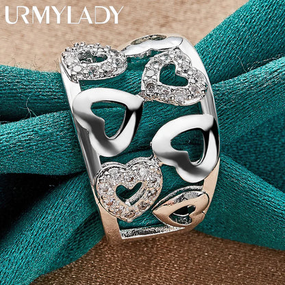 925 Sterling Silver Hollow Smooth Heart Zircon Charm 7-10# Ring for Women Wedding Engagement Fashion Jewellery