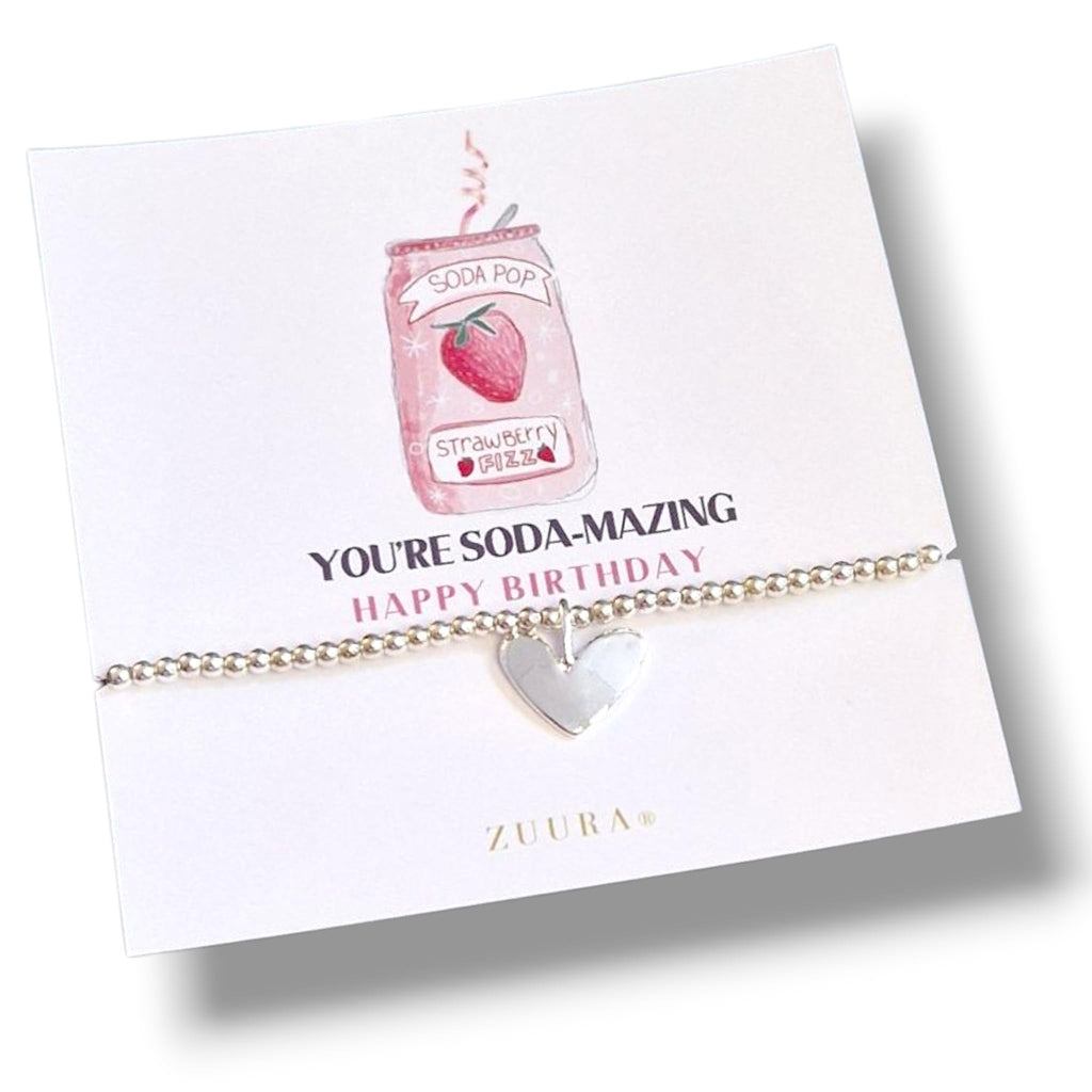 ZUURA You’re Soda-mazing Silver Plated Heart Charm Bracelet I Pun Gift for Women I Birthday Friendship Jewellery