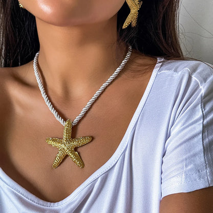Beach Starfish Pendant Necklace Earrings