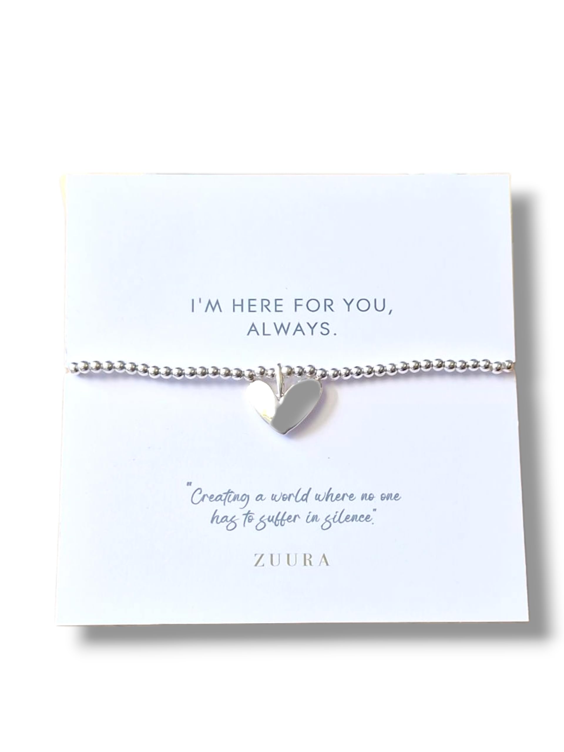 ZUURA Heart Charm Silver-Plated Beaded Bracelet with Inspirational Message Card