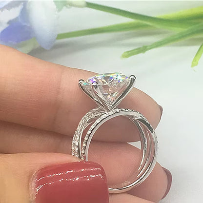Luxury 925 Sterling Silver round Shape 6 Claws Rings with Clear Big CZ Cross Infinity Finger Rings for Women ANNIVERSARY SALE