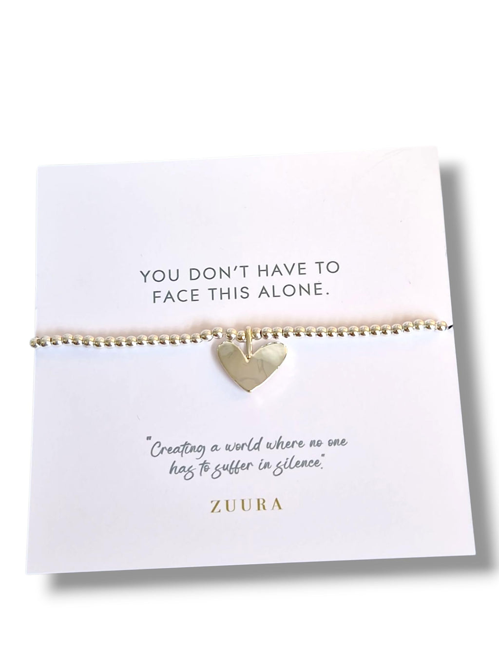 ZUURA Heart Charm Silver-Plated Beaded Bracelet You don't have to face this alone.