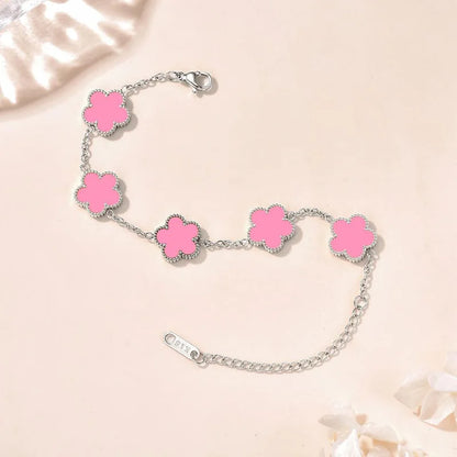 Lucky Clover Women's Double-Sided Flower Bracelet - Gold Plated Stainless Steel Jewelry Gift for Men
