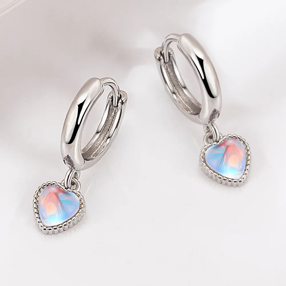 925 Sterling Silver Moonstone Heart Stud Earrings for Women - Elegant Wholesale Jewelry Accessories