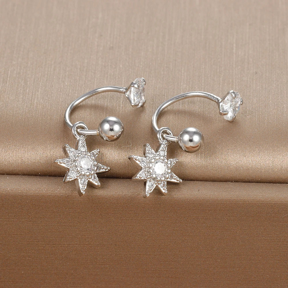 2PC Stainless Steel Gold Color Minimal Crystal Star Ear Studs Earring Women Korean Helix Studs Tragus Cartilage Piercing Jewelry
