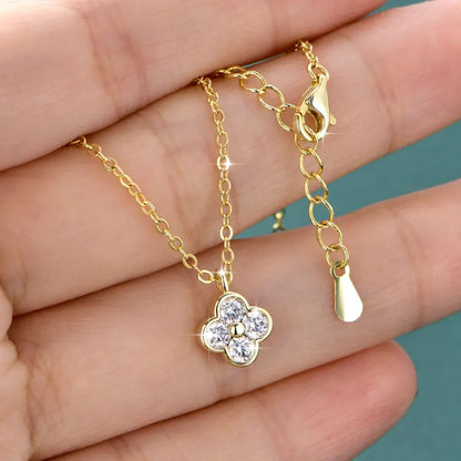Exquisite Four Leaf Flower Shape Earring Pendant Necklace Moissanite Necklaces Stud Earrings Jewelry Set for Women Gift