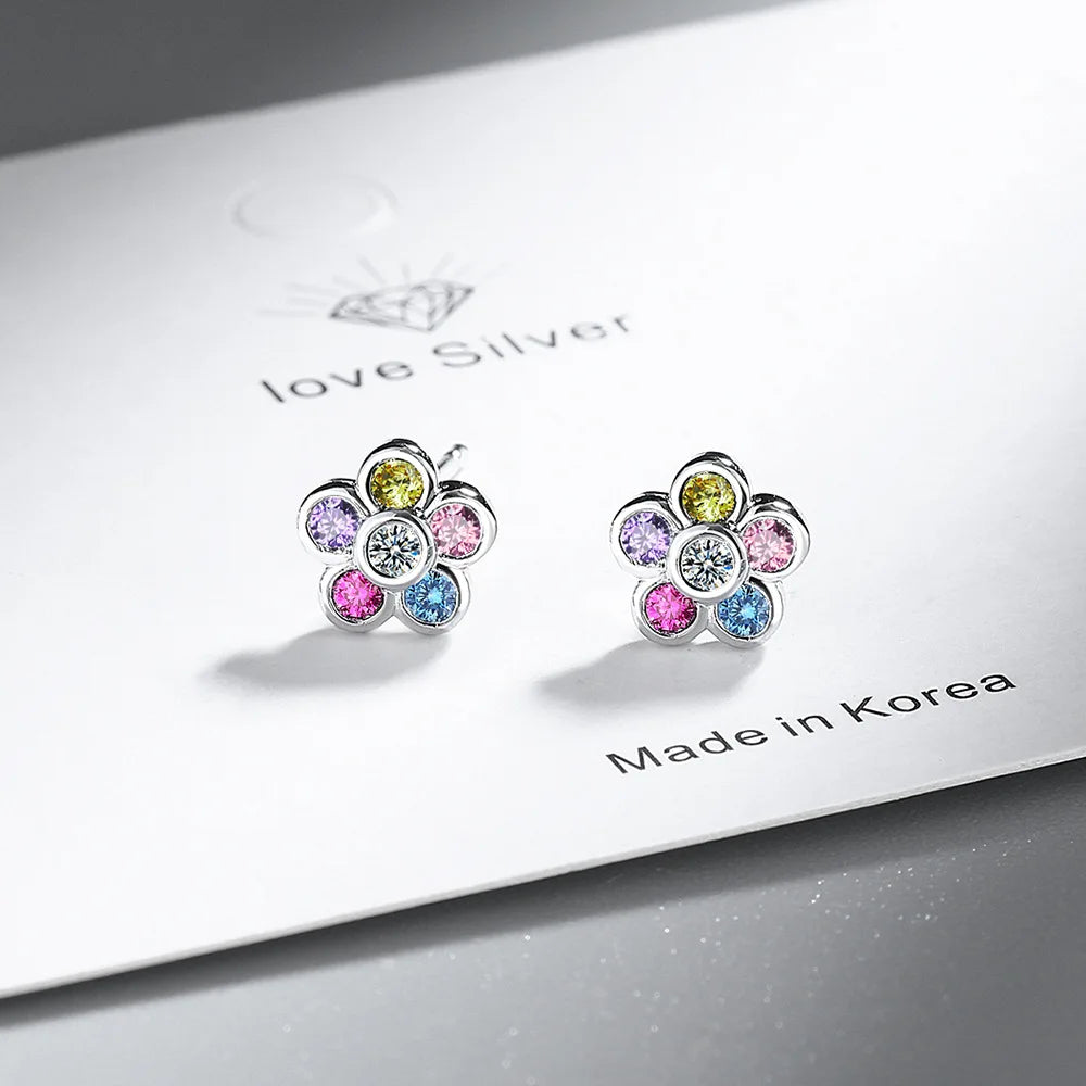 925 Sterling Silver Rainbow Zircon Piercing Stud Earrings for Women - Elegant Luxury Designer Jewelry for Weddings and Wholesale