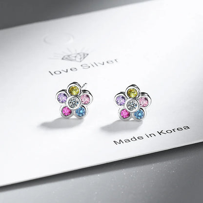 925 Sterling Silver Rainbow Zircon Piercing Stud Earrings for Women - Elegant Luxury Designer Jewelry for Weddings and Wholesale