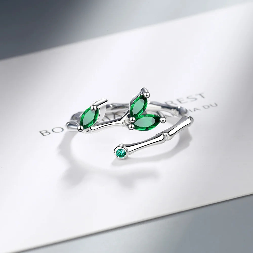 925 Sterling Silver Twig Green Leaf Rings for Women Luxury Designer Jewelry Accessorie