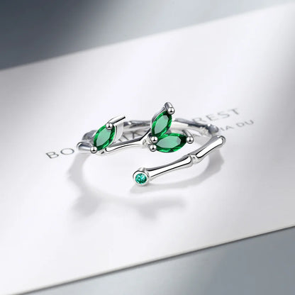 925 Sterling Silver Twig Green Leaf Rings for Women Luxury Designer Jewelry Accessorie