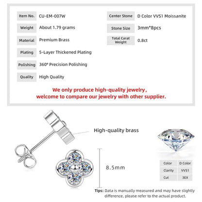 Exquisite Four Leaf Flower Shape Earring Pendant Necklace Moissanite Necklaces Stud Earrings Jewelry Set for Women Gift