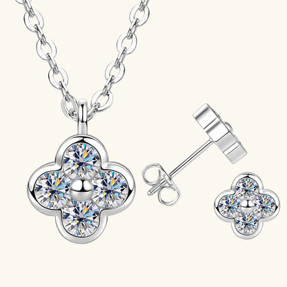 Exquisite Four Leaf Flower Shape Earring Pendant Necklace Moissanite Necklaces Stud Earrings Jewelry Set for Women Gift