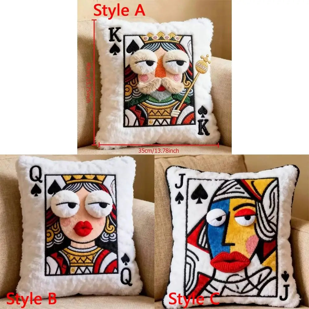 Creative Cartoon Embroidered Pillow Soft Game Theme Big Eyes Pillow Quirky Square Patchwork Pillow Home Bedroom Decor