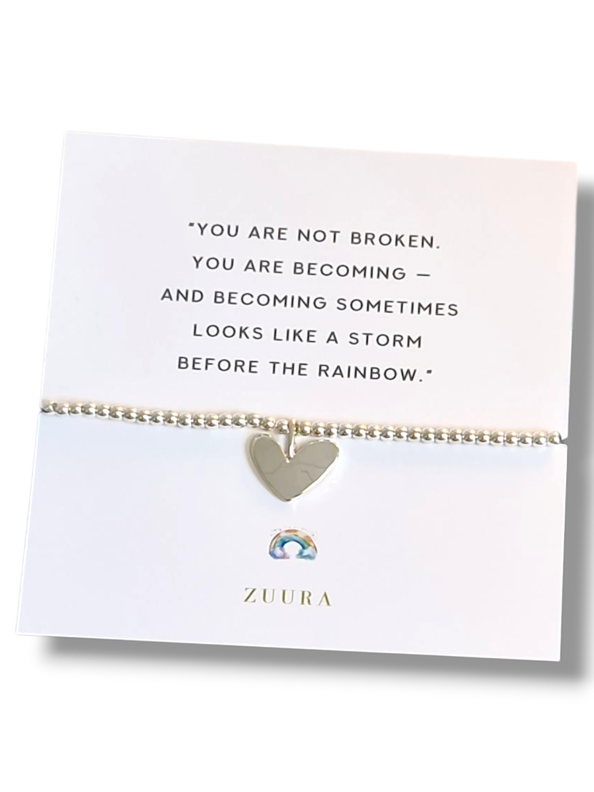 ZUURA Heart Charm Silver-Plated Beaded Bracelet - You are not broken. You are becoming