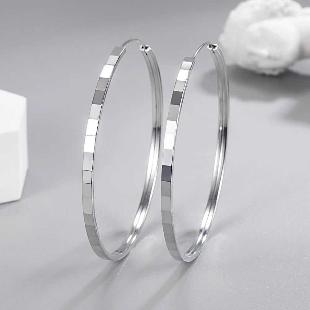 925 Sterling Silver Square Cut Earrings for Women - Large Aesthetic Jewelry Accessories (3/4/5/6 CM) - 2024 Trend