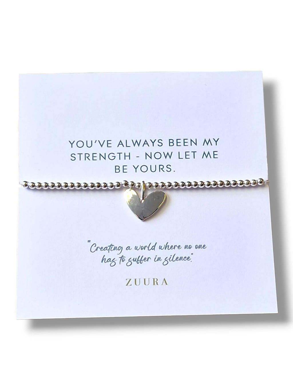 ZUURA Heart Charm Silver-Plated Beaded Bracelet with Inspirational Message Card