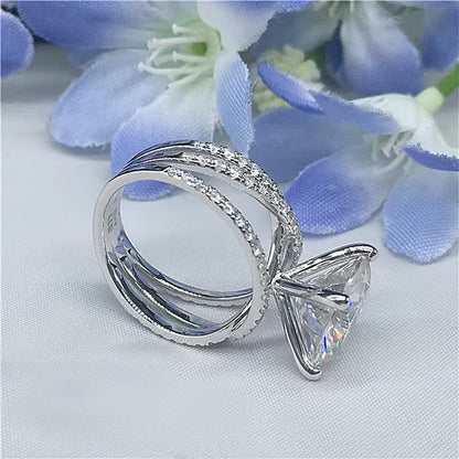 Luxury 925 Sterling Silver round Shape 6 Claws Rings with Clear Big CZ Cross Infinity Finger Rings for Women ANNIVERSARY SALE