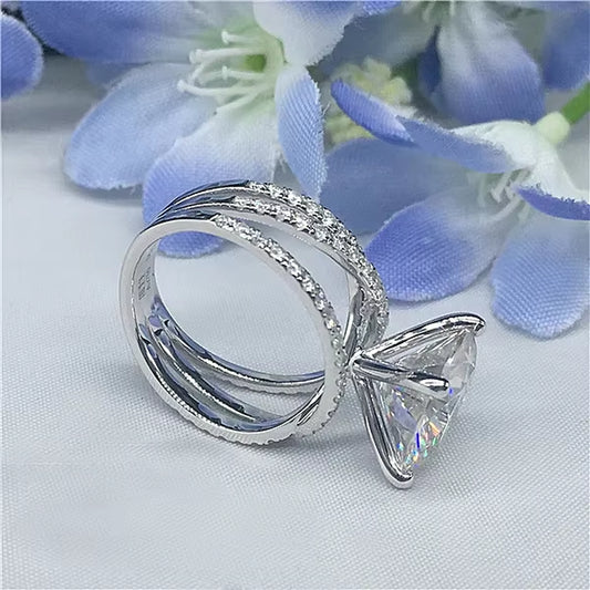 Luxury 925 Sterling Silver round Shape 6 Claws Rings with Clear Big CZ Cross Infinity Finger Rings for Women ANNIVERSARY SALE