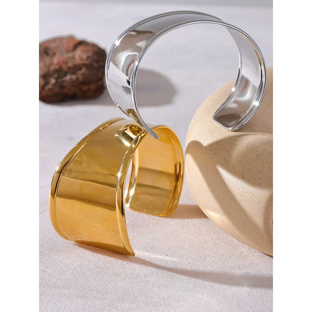 Yaffa Wide Cuff Bracelet – Open Bangle Waterproof Statement Jewelry | Huna Jewelry