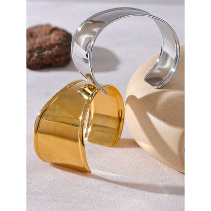Yaffa Wide Cuff Bracelet – Open Bangle Waterproof Statement Jewelry | Huna Jewelry