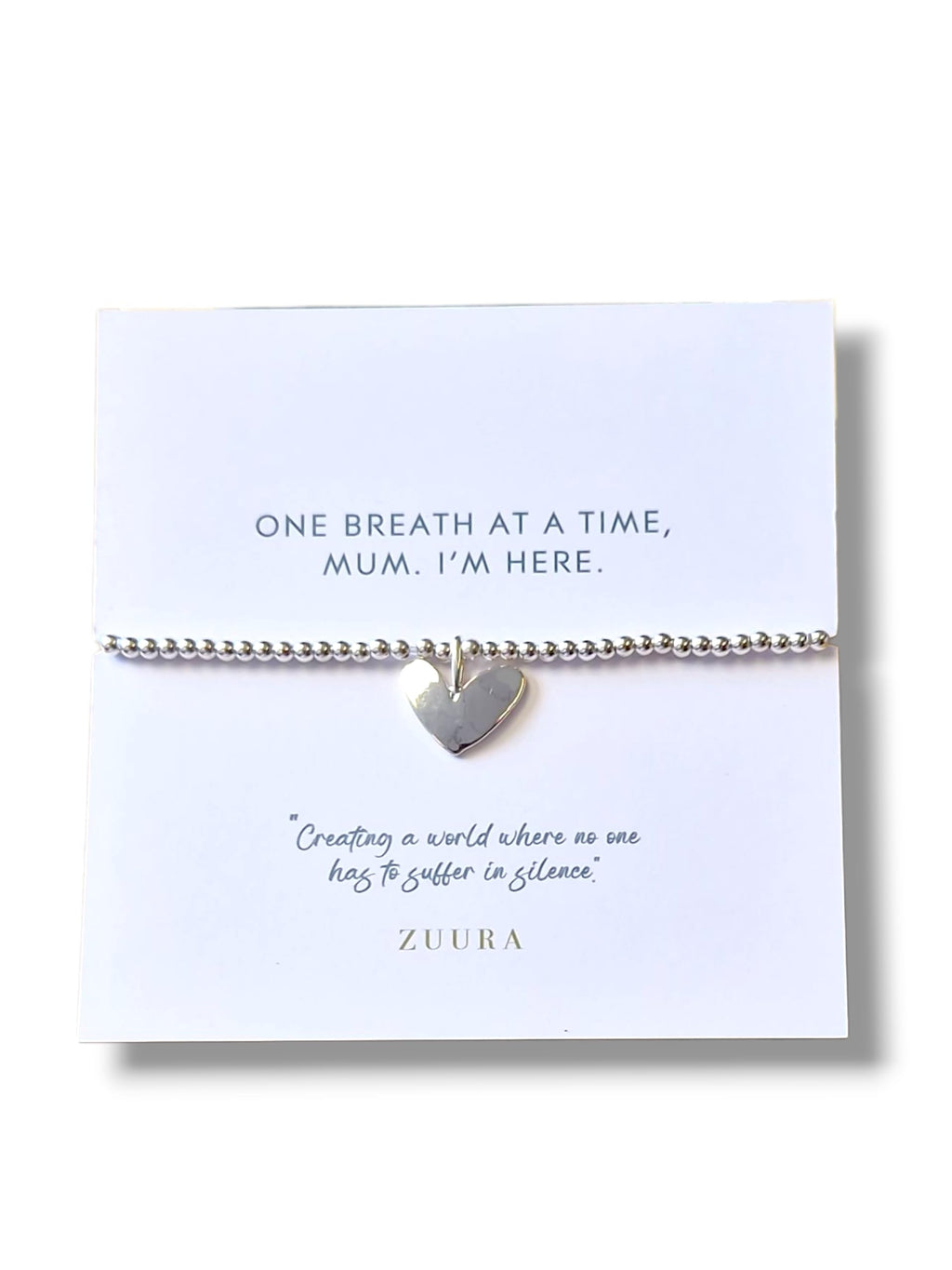 ZUURA Heart Charm Silver-Plated Beaded Bracelet with Inspirational Message Card