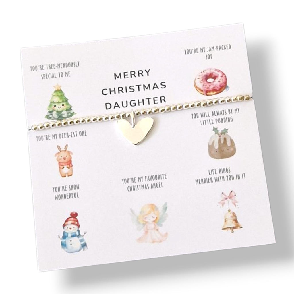 ZUURA Merry Christmas Daughter Silver Plated Heart Charm Bracelet I Gift for Women I Friendship Jewellery